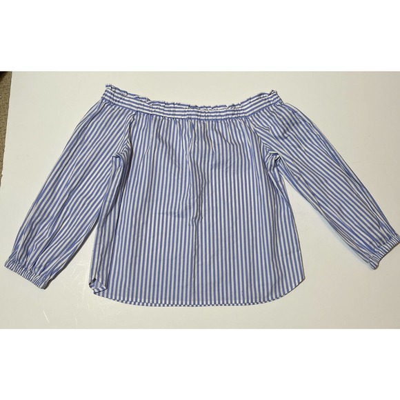 J.CREW Tops - j Crew Misses S Off Shoulder Cotton Elastane Blouse Blue Stripes